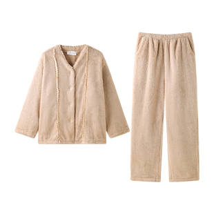 曼系“吸睛法则”软糯拼蕾丝珊瑚绒睡衣女秋冬外穿保暖毛绒家居服