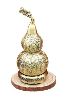 会旋转的葫芦纯铜摆件带底座开口