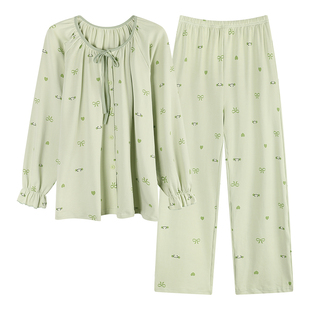 浪莎新疆棉睡衣女士春秋季长袖长裤圆领2026年新款中年休闲家居服