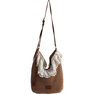 日系田园蕾丝花边镂空编织斜挎包