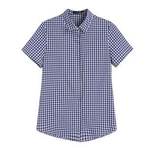 胖mm大码女装上衣蓝色格子小个子韩系又a又飒的独特超好看的衬衫