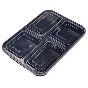 迅胜一次性餐盒均分四格打包盒黑色分格塑料便当外卖快餐饺子饭盒