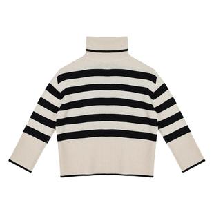 Dotdrobe多着 羊毛混纺黑白条纹中长款高领针织衫女早春毛衣宽松