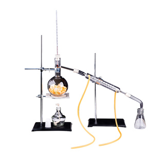 蒸馏装置全套初中化学实验器材蒸馏器萃取装置提纯提炼蒸馏水精油蒸馏烧瓶烧杯蛇形冷凝管铁架台酒精灯加热