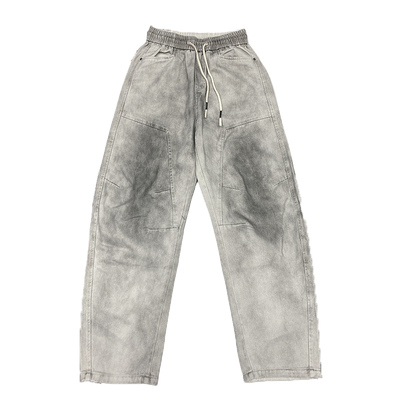 秋季美式潮流ins拼接水洗脏脏裤