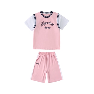 Jeep吉普女童速干运动套装2026新款中大童透气轻薄短袖短裤跑步服