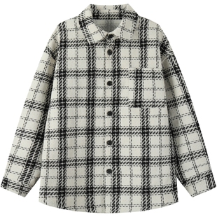 班尼路SK2026新款春港风黑白格子外套男高级感痞帅毛呢衬衫夹克YS