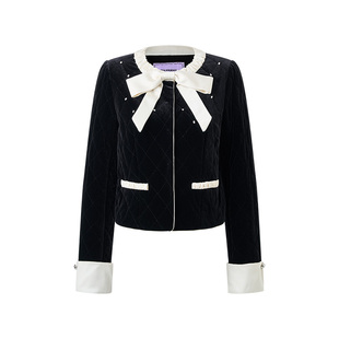 MAXRIENY菱格纹绗缝丝绒外套廓形小香风25冬款暖冬甜美感千金穿搭