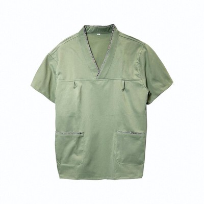 艾灸服前后开扣棉麻情侣美容服