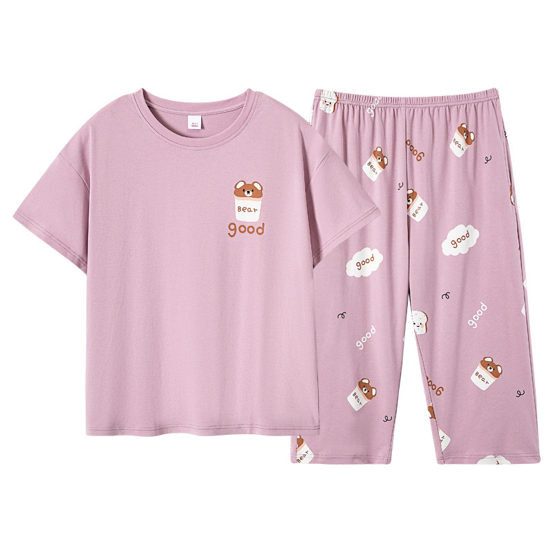 全棉宽松中裤套装短袖夏季家居服