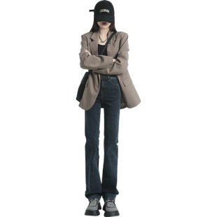 高腰窄版直筒牛仔裤女小个子2025年新款秋季宽松显瘦烟管拖地裤子