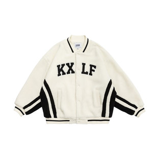 KXLFCHN 男女款羊羔绒加厚棒球服夹克秋冬潮牌棉衣羊羔毛外套冬季