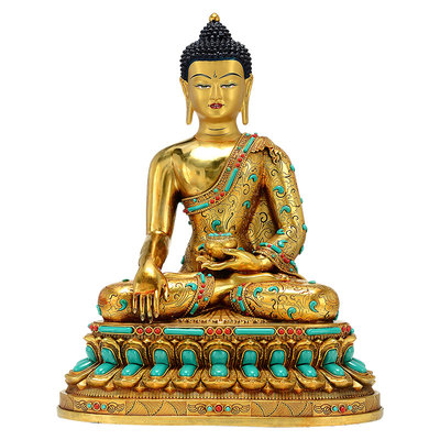 全鎏金释迦牟尼铜像摆件