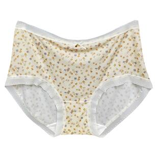 彩田内裤女丝滑柔软锦纶中腰32396高腰32397蕾丝边印花包臀茶多酚