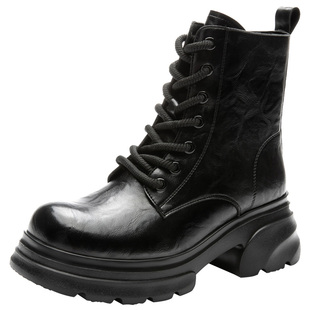 大东马丁靴2025冬季新款女鞋加绒短靴粗跟厚底酷飒女靴圆头侧拉链