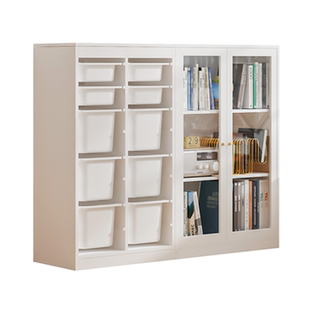 可比熊实木书柜带玻璃门客厅矮柜组合柜家用置物架落地书架储物柜