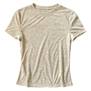 小圆领薄款白色t恤女夏季2026新款冰丝针织面膜短袖内搭打底上衣