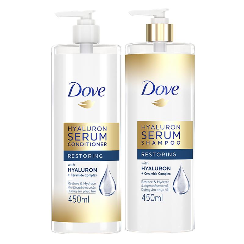 Dove多芬玻尿酸神经酰胺洗发水修护蓬松养护洗发护发套装 450ml*2