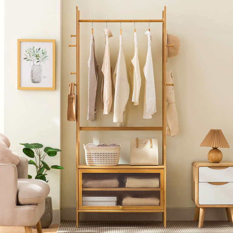 衣帽架落地卧室内置物客厅挂衣服架子家用立式玄关入户简易挂包架