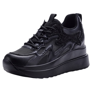 休闲鞋厚底内增高8cm黑色老爹鞋女款春季透气轻便运动鞋2026新款