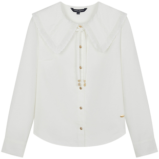 TeenieWeenie小熊女装衬衫25冬新款优雅气质少女感蕾丝花边领上衣