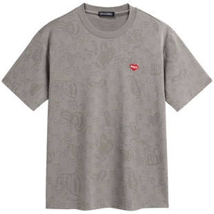 【重磅】太平鸟男装圆领满印T恤春季刺绣短袖体恤时尚上衣