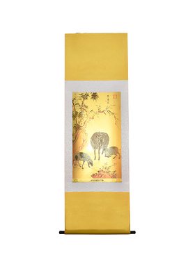 南京工美三羊开泰金箔卷轴装裱饰挂画非遗宋锦郎世宁传世名画正品