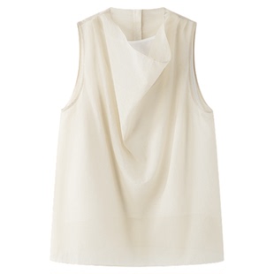 RUISHI芮时“蓝风信屿”棉锦混纺荡领垂感无袖上衣半身裙套装女夏