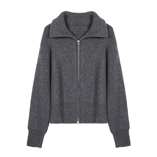 CROWNLESS未冕25秋新纯羊毛造型感高领双拉链显瘦肌理开衫毛衣