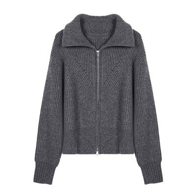 双拉链显瘦肌理开衫毛衣