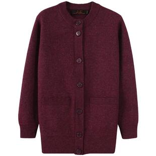 雪舟女士牦牛绒开衫圆领秋冬针织毛衣妈妈装宽松厚款外套