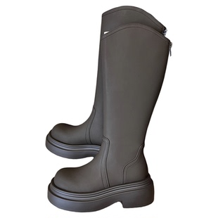 拖沓刘天王/小粗腿巨显瘦厚底雾面牛皮V口高筒靴加宽筒围/跟高6cm