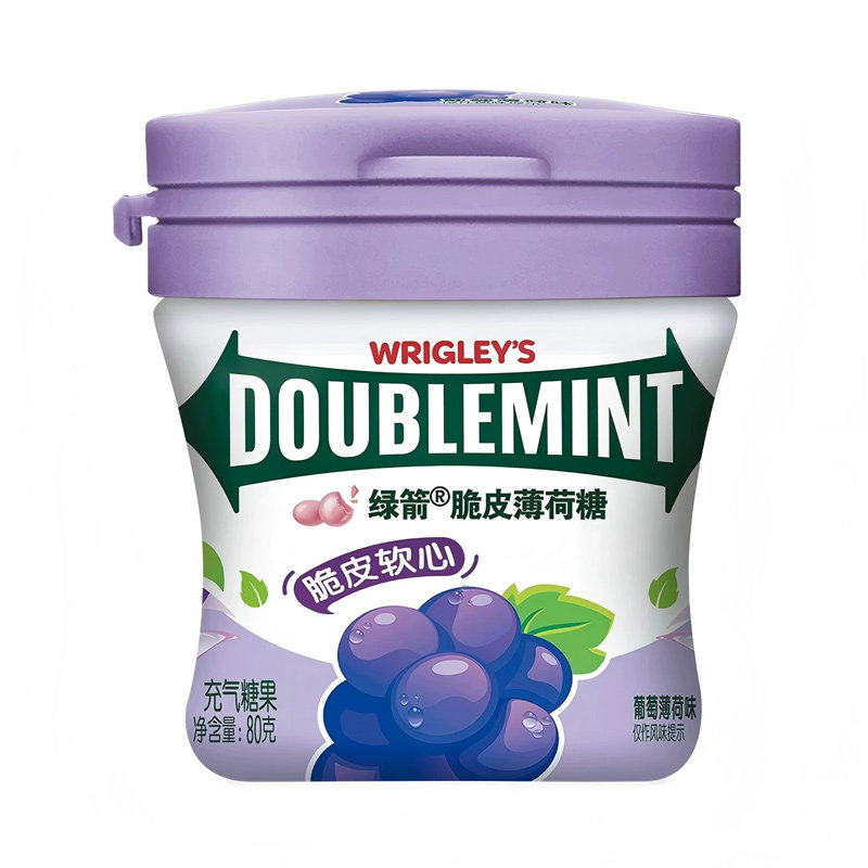 绿箭脆皮软心薄荷糖80g*2瓶葡萄柠檬草莓薄荷味糖果零食清新口气