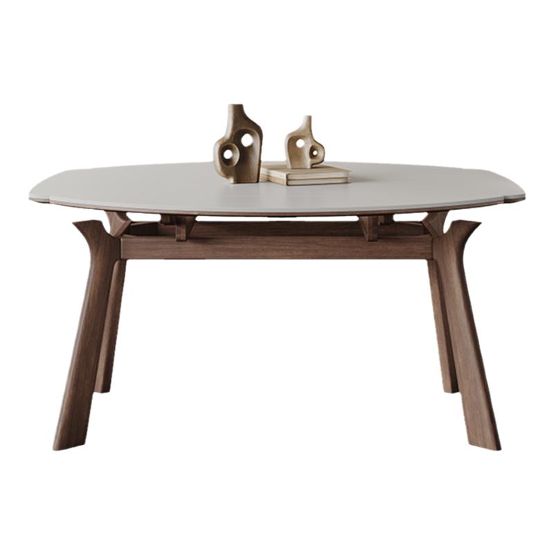 中古风岩板餐桌2025新款可伸缩胡桃色意式全托方圆两用实木餐桌