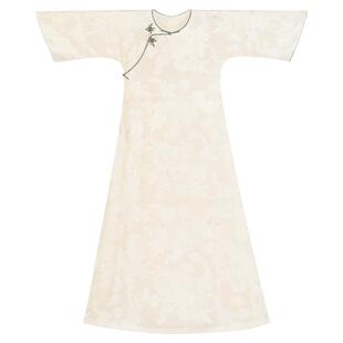 溪语庭花丨一城风絮丨春夏真丝剪花绡无领倒大袖复古民国风旗袍女