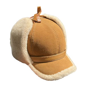 男士真皮帽子冬季保暖羊毛鸭舌帽皮毛羊羔中老年羊皮雷锋帽护耳帽
