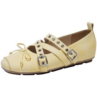 EBLAN/伊伴玛丽珍鞋女2026春季新款浅口单鞋蝴蝶结平底芭蕾舞鞋子