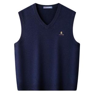 [100%绵羊毛/保暖加厚]梦特娇冬季纯羊毛背心男V领马甲毛衣坎肩J