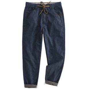 汉絮秋冬季加绒加厚牛仔长裤男士弹力棉麻直筒裤男款保暖休闲裤子