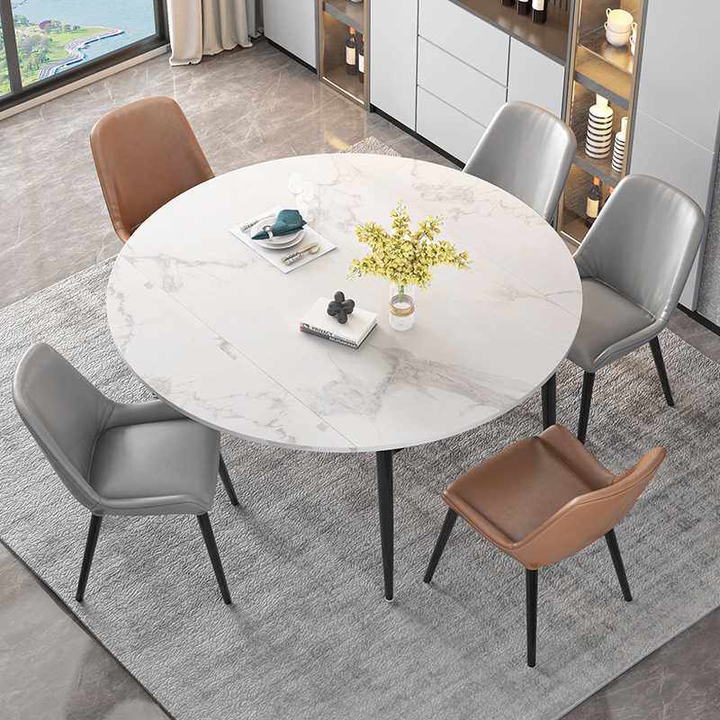 意式轻奢岩板餐桌椅组合现代简约家用小户型伸缩两用方圆变形饭桌