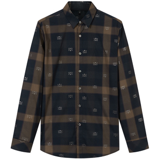 BM男士长袖衬衣潮牌痞帅高级感衬衫男轻奢格子满花商务休闲英伦风