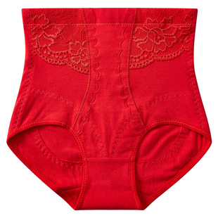 大红色内裤女士结婚高腰本命年收腹裤纯棉提臀马年不夹臀三角短裤