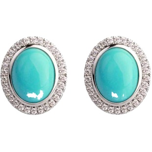 纯天然绿松原矿蓝松石女耳钉S925银蓝色宝石耳环时尚耳饰女友礼物