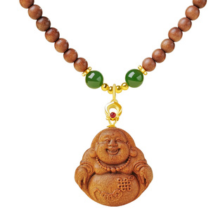 宫里上新佛公吊坠女款弥勒佛檀木项链老山檀佛吊坠送妈妈生日礼物