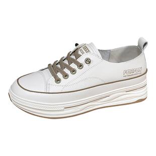 真皮松紧带乐福一脚蹬厚底防滑小白鞋女2025春秋新款休闲百搭单鞋