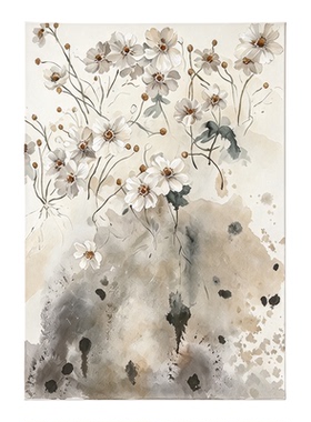 纯手绘中古风花卉油画玄关客厅