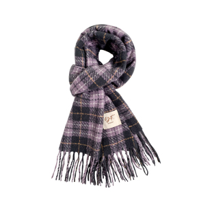 紫色格子仿羊绒围巾女生冬季学生高级感百搭保暖围脖深棕色绿色男