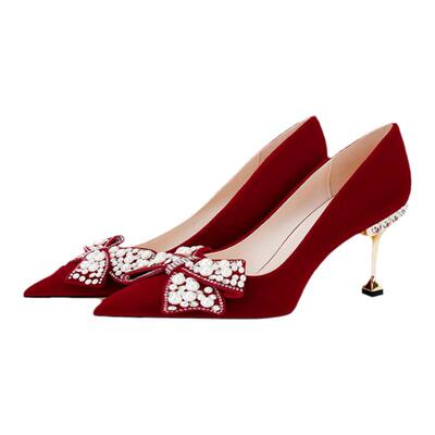 空气棉蝴蝶结婚鞋高跟新娘秀禾鞋