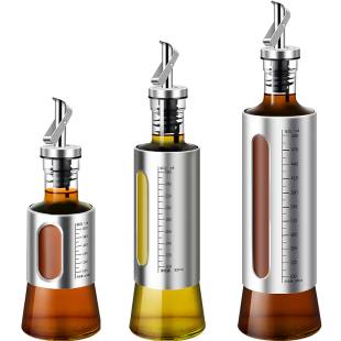 油瓶家用厨房不锈钢油罐控量油壶玻璃自动开合防漏烧烤酒店调料瓶