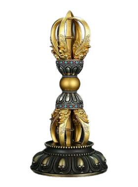 尼泊尔全铜五股金刚杵大摆件银质底座杵款降魔永乐号密宗桌面